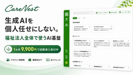 福祉施設向け法人AI基盤「CareNest」、1か月9,900円の