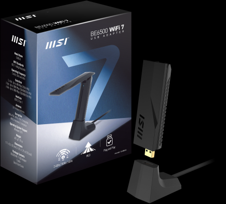 MSI、Wi-Fi 7対応USB Wi-Fiアダプター「BE6500 WiFi 7 MSI、Wi-Fi 7対応USB Wi-Fiアダプター「BE6500 WiFi 7