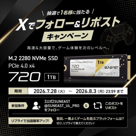 PC・PS5のゲーム容量不足対策に。SUNEAST、高速M.2 SS