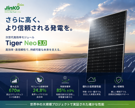ジンコソーラー「Tiger Neo 3.0」、世界各地の太陽光 ジンコソーラー「Tiger Neo 3.0」、世界各地の太陽光