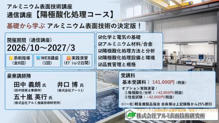 2026年10月開講「陽極酸化処理・通信講座」(軽 2026年10月開講「陽極酸化処理・通信講座」(軽