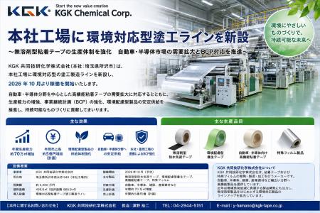 KGK共同技研化学、本社工場に環境対応型塗工ラインを