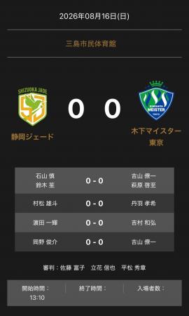 ノジマTリーグ　2026-2027シーズン　公式戦　8月16日