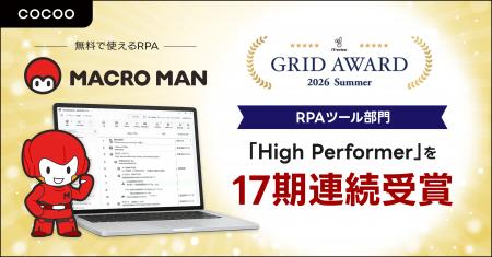 RPAツール「マクロマン」が、「ITreview Grid Award 2 RPAツール「マクロマン」が、「ITreview Grid Award 2