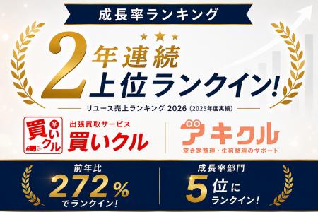 出張買取「買いクル」「アキクル」、リユース売上高60