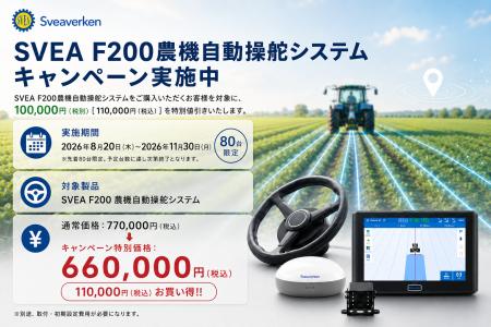 80台限定! Sveaverken農機自動操舵システム導入キャン