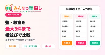 「みんなの塾探し」、最大3教室を横並びで確認できる
