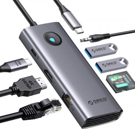 ORICO、8-in-1 USB-Cハブを発表--4K@60Hz出力・PD100W