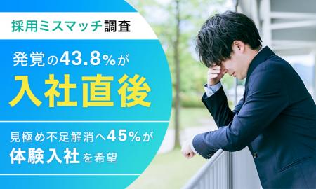 【採用ミスマッチ調査】発覚の43.8%が「入社直後」―見 【採用ミスマッチ調査】発覚の43.8%が「入社直後」―見