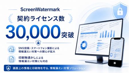 ScreenWatermarkの契約ライセンス数が30,000ライセン ScreenWatermarkの契約ライセンス数が30,000ライセン