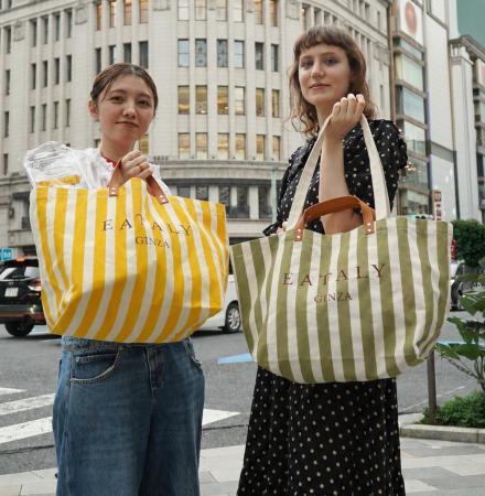 イータリー銀座店のオリジナル限定ストライプトートバ