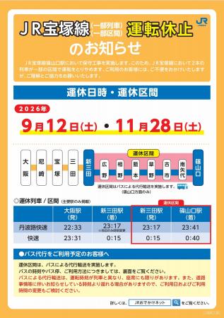 JR宝塚線における夜間時間帯集中保守工事に伴う列車の
