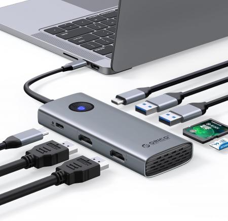 ORICOデュアルHDMI 4K@60Hz出力対応8-in-1 USB-Cドッ ORICOデュアルHDMI 4K@60Hz出力対応8-in-1 USB-Cドッ