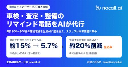 AI電話「nocall.ai」、自動車アフターサービスで導入 AI電話「nocall.ai」、自動車アフターサービスで導入