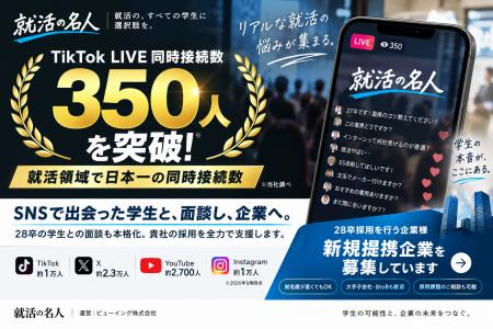 「就活の名人」TikTok LIVEの同時接続数が350人を突破