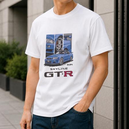 R34の迫力を一枚に。SKYLINE GT-R (R34) デザインTシ