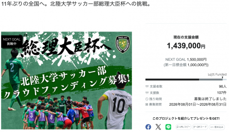 【目標達成！】「11年ぶりの全国へ。北陸大学サッカー