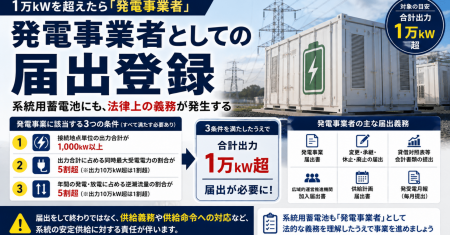 系統用蓄電池、出力1万kW超で「発電事業者」に――届出