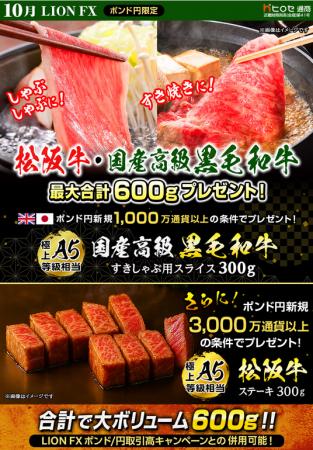 LION FXポンド円限定 松阪牛・国産高級黒毛和牛最大60