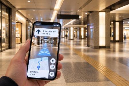 スマートフォンのカメラで周囲を認識し、GPSが届き...