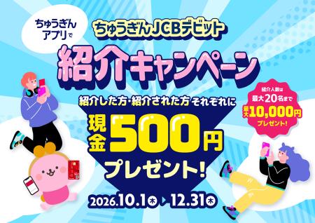 【現金500円プレゼント 】「ちゅうぎんJCBデビット紹