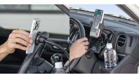 スマホもドリンクも置ける！フレキシブルアームで好き