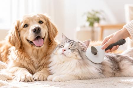 「掃除してもまた毛が…」秋の犬猫あるあるに、ブラシ