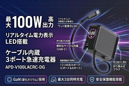 【最大100W出力&3台同時充電に対応】巻き取り式ケー 【最大100W出力&3台同時充電に対応】巻き取り式ケー