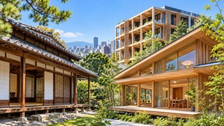 日本の伝統的な木造住宅と、現代の木造住宅・中層...