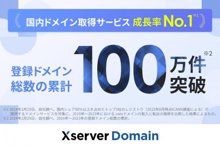 Xserverドメイン、登録ドメイン件数の累計が100万件を
