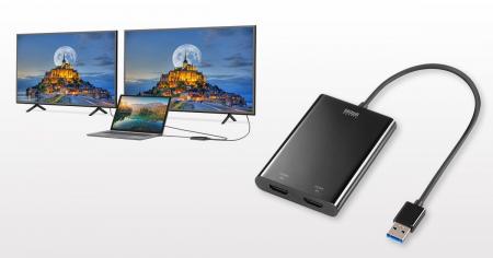 4K×2台のディスプレイに同時出力できるUSB A-HDMIディ