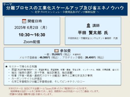 【ライブ配信セミナー】分離プロセスの工業化スケール