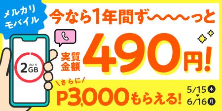 メルカリ、メルカリモバイルの2GBプランを対象に「1年