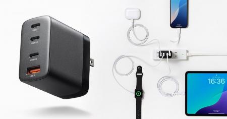 小型ながら機器を4台同時に充電できる、USB PD最大65W