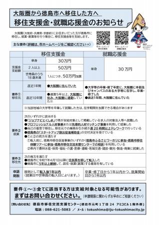 徳島市移住支援金等（大阪圏）の申請受付について