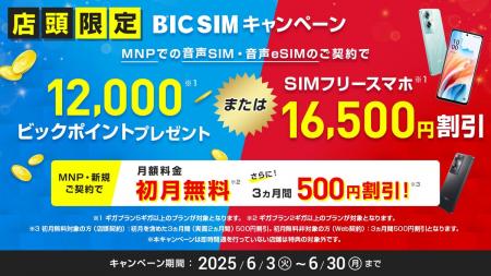 【BIC SIM】店頭のお申込みでビックポイントを最大15,