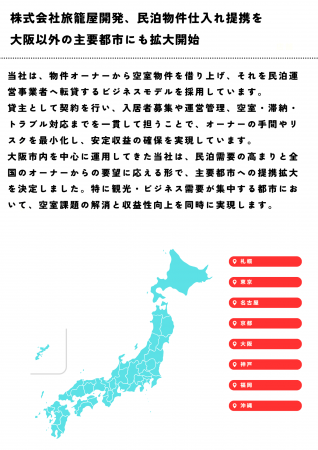 株式会社旅籠屋開発、民泊物件仕入れ提携を大阪以外の 株式会社旅籠屋開発、民泊物件仕入れ提携を大阪以外の