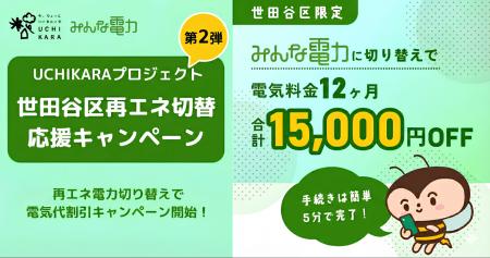 世田谷区限定!申請不要で最大15,000円割引みんな電力 世田谷区限定!申請不要で最大15,000円割引みんな電力