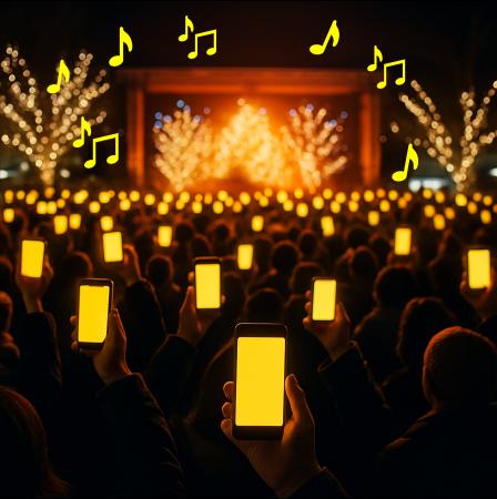 会場が一斉に光る。参加者のスマホが音楽と同期する“ 会場が一斉に光る。参加者のスマホが音楽と同期する“