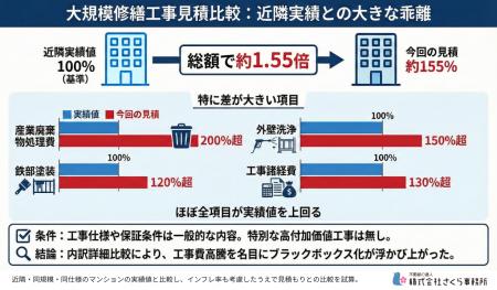 近隣実績の約1.5倍に膨らんだ見積り──内訳の大半が相 近隣実績の約1.5倍に膨らんだ見積り──内訳の大半が相
