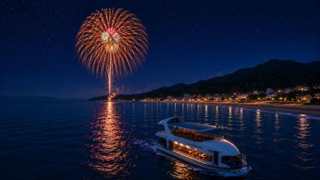 太平洋の夜空と海に咲く花火を船上から独り占め 「HA 太平洋の夜空と海に咲く花火を船上から独り占め 「HA