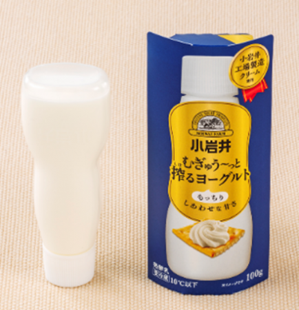 「小岩井 むぎゅう~っと搾るヨーグルト」の容器が「 「小岩井 むぎゅう~っと搾るヨーグルト」の容器が「
