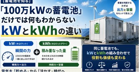 系統用蓄電池を読み解く鍵、「kW」と「kWh」の違いと 系統用蓄電池を読み解く鍵、「kW」と「kWh」の違いと