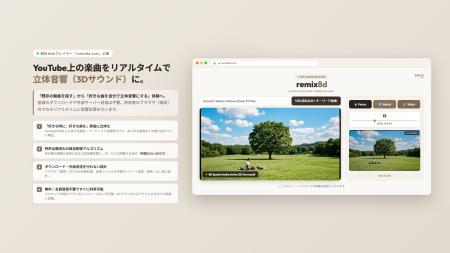 YouTube上の楽曲を立体音響化する無料Webプレイヤー「 YouTube上の楽曲を立体音響化する無料Webプレイヤー「