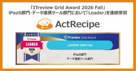 iPaaS「ActRecipe」が「ITreview Grid Award 2026 Fal iPaaS「ActRecipe」が「ITreview Grid Award 2026 Fal