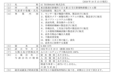 AI TECHNOLOGY 株式会社並びに株式会社TIGEREYE との AI TECHNOLOGY 株式会社並びに株式会社TIGEREYE との